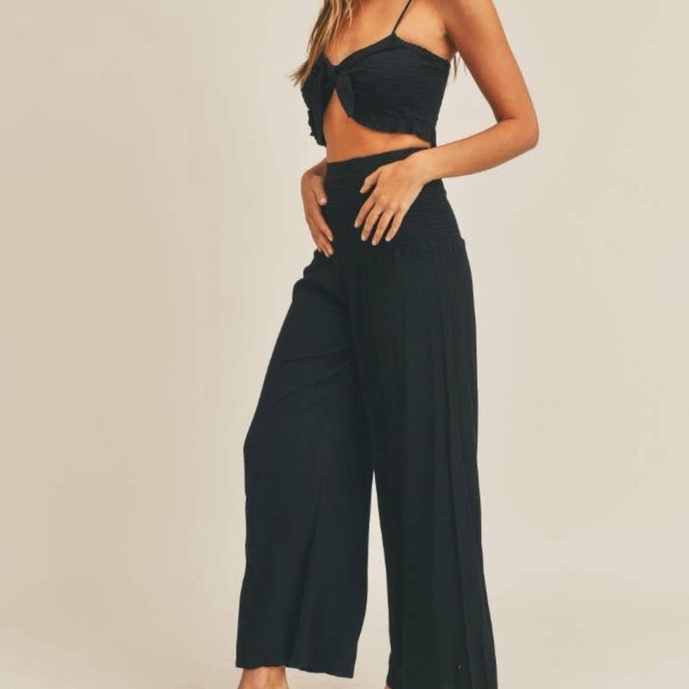 Smocking Ribbon Spaghetti Strap Top and Pants Set